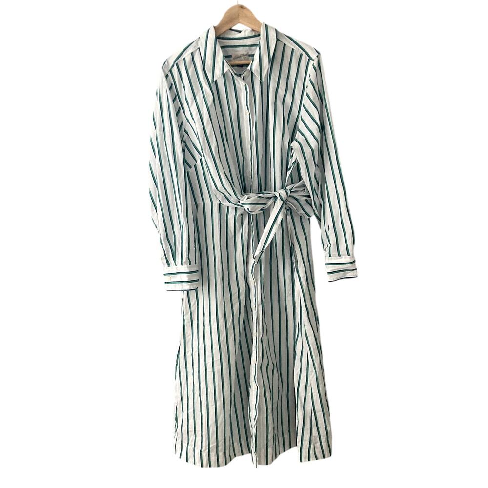 Universal Thread Long Sleeve Tie-Front Midi Shirt Dress Green Stripe XXL